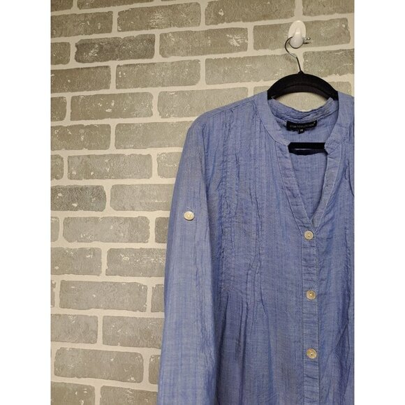 Club Z Collection Womens Blue Pleated‎ Wide Roll Tab Sleeve Button Tunic Size 1X - Picture 6 of 14